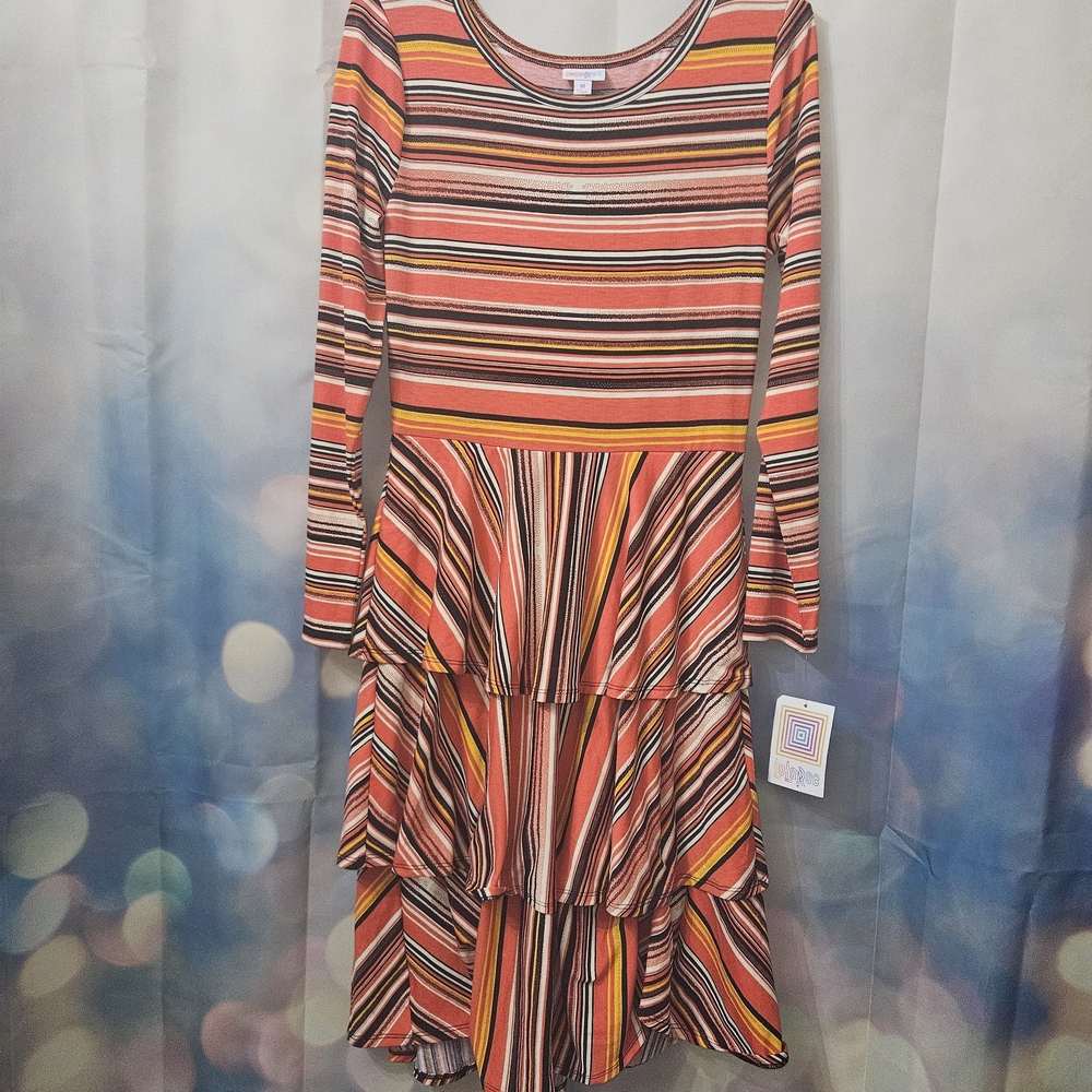 LuLaRoe Multi-Striped Long Sleeve Tiered Midi